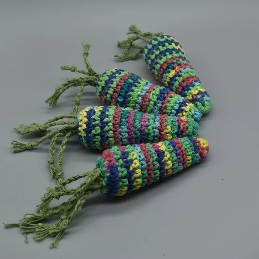 Hand Crafted Crochet catnip filled rainbow carrot cat toys set of four